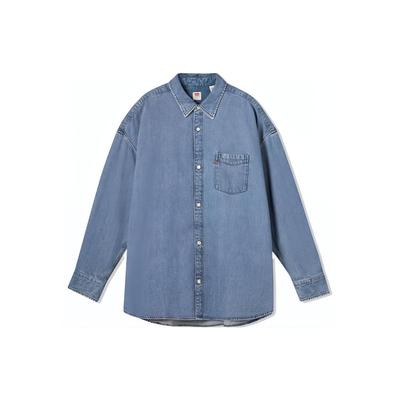 Levis SS22 Cool Series Button-Down Solid Color Denim Long Sleeve Shirt Men Shirts Blue A1915-0001