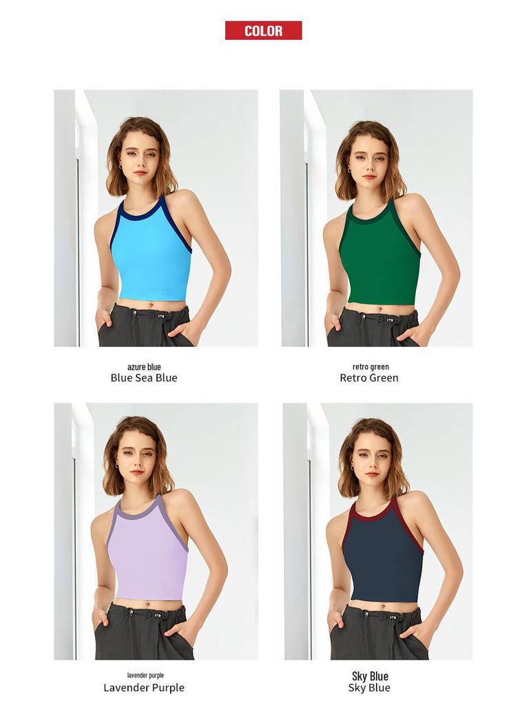 2025 High Elastic Contrast Color Sports Bra – Women's Shockproof Fitness Yoga Vest with Fixed Cups for Autumn/Winter