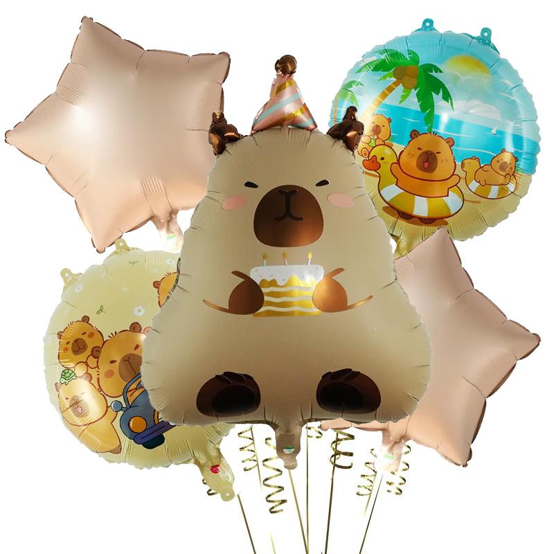 5 stücke Cartoon Capybara Aluminium Film Ballon Set Nette Kapibala Kinder Geburtstag Party Dekore Liefert Baby Dusche Luft Globos