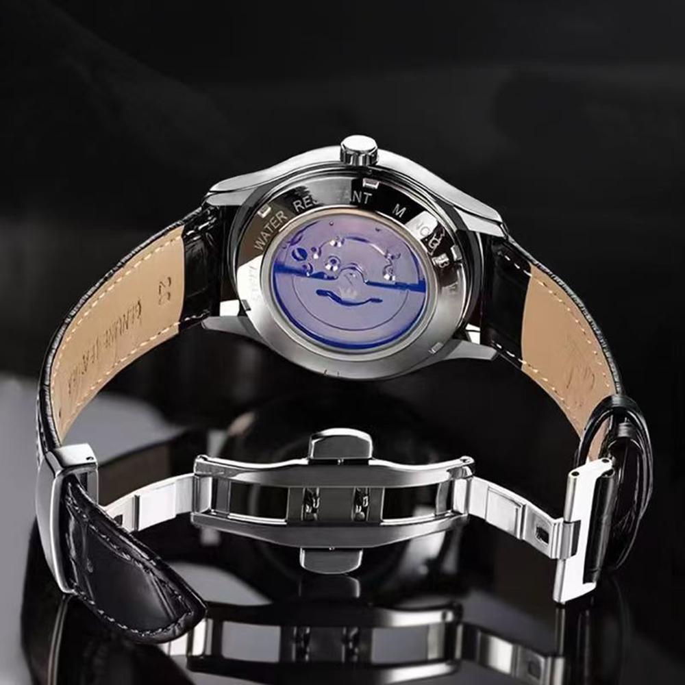 Mode Luxus Leder Automatik Leuchtende Sportuhr Herren Mondphase Sternenhimmel Kunst Zifferblatt Design Mechanische Uhr