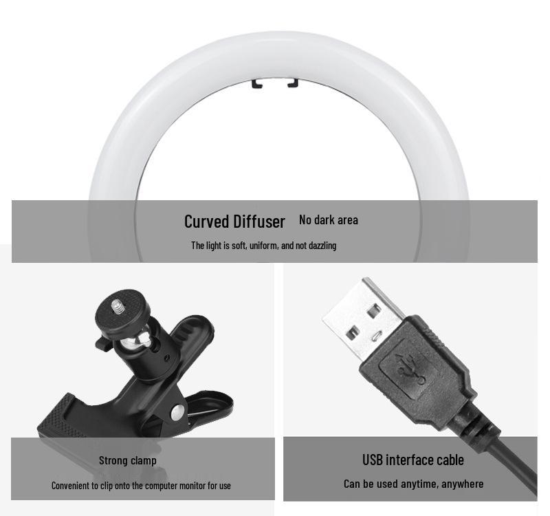 6-inch Fill Light & 8-inch Ring Clip Light for Video Conferencing and Live Streaming