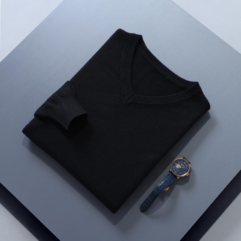Men S V Neck Loose Fit Solid Color Long Sleeve Knit Sweater