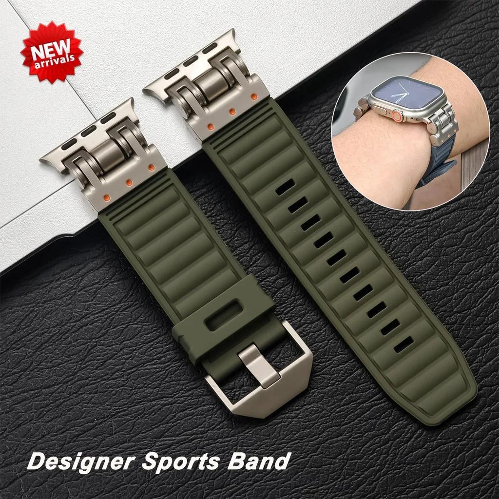 Designer Sports Silicone Band for Apple Watch Strap 49mm 45mm 44mm 42mm for Iwatch Series 9 8 7 6 5 4 Se 3 Ultra 2 Men Bracelet