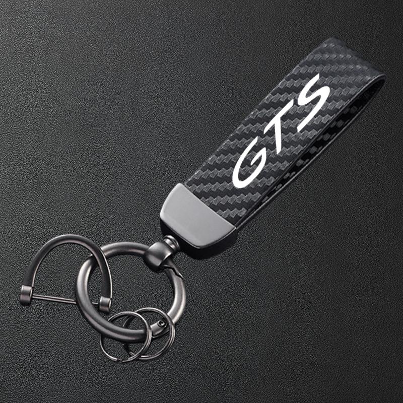 For Porsche GTS Cayenne Cayman Panamera Macan 911 718 928 901 930 Carbon Fiber Textured Leather Keychain Car Keyring