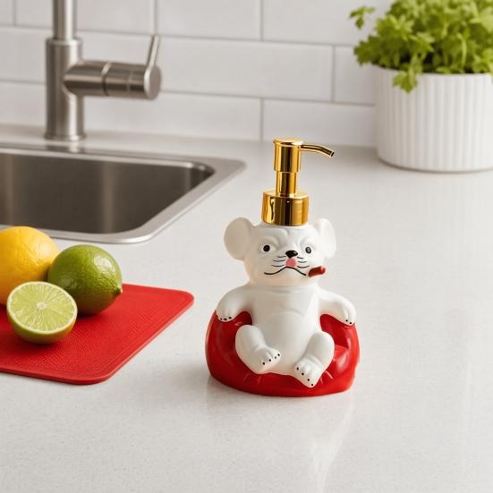 Yousheng 220ML French Bulldog Soap Dispenser, Refillable Liquid Hand Soap Shower Gel Container, Empty Pump Lotion Bottle, Bathroom