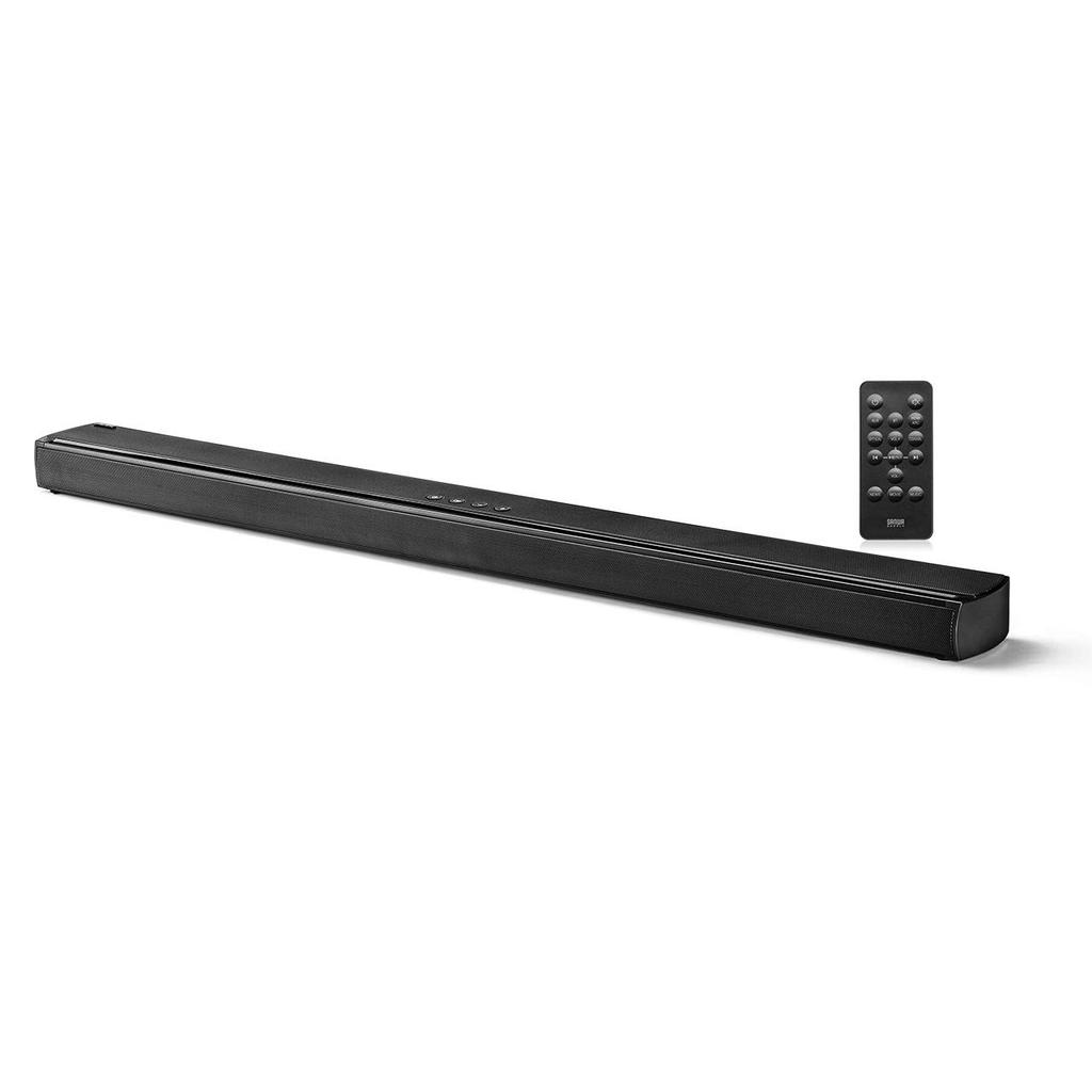 Sanwa Direct 100W Soundbar [4.5cm Height] HDMIBluetoothOptical Digital3.5mmRCA with Remote Control, ARC Compatible, 2 Subwoofers, TV Speakers