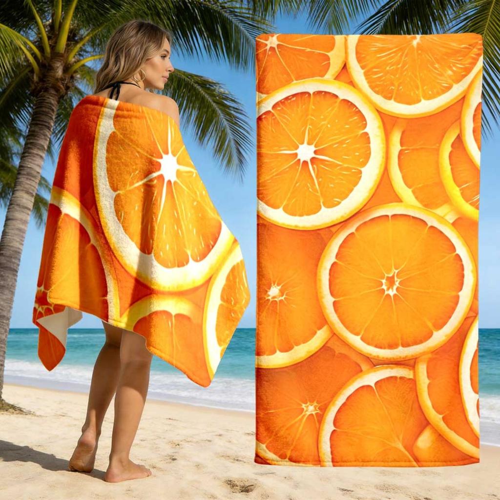 Cute Orange Print Beach Towel Unisex Absorbent for Pool Beach Gym Yoga Camping Summer Essential Po Prop Gift