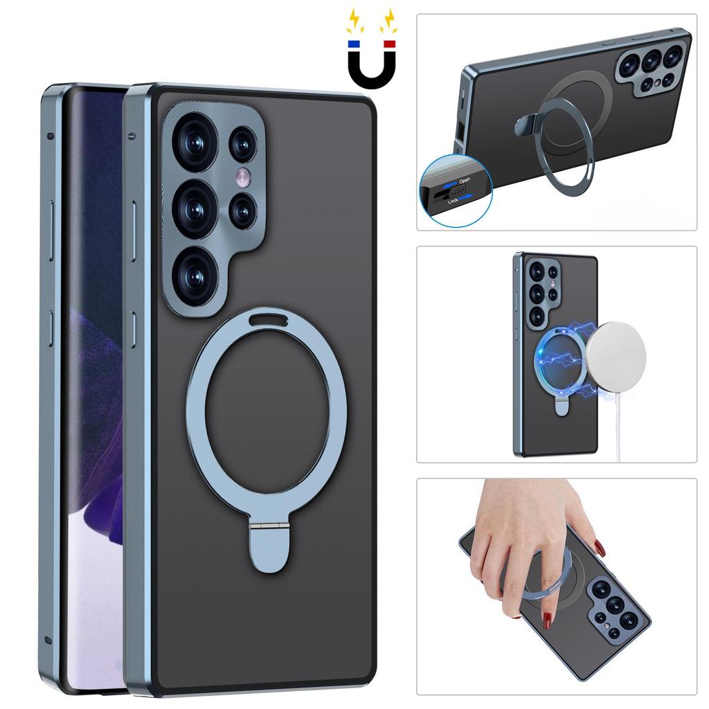 Universal Magnetic Phone Case with Ring Holder & Lens Protector for Samsung S23/S24 Ultra