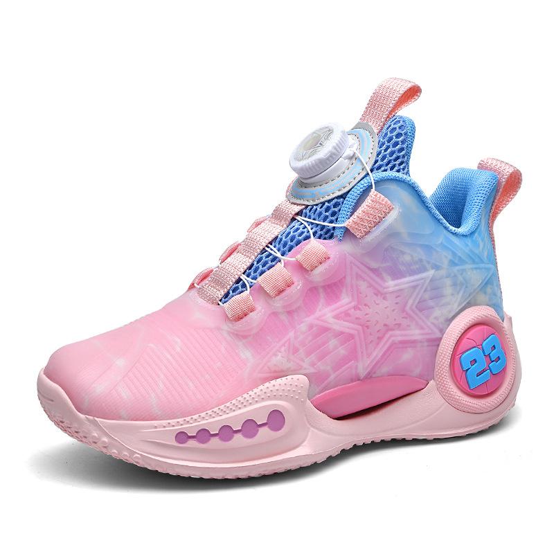 New Girls Flick Shock Absorption Classmates Boys Rotating Buckle Luminous Fashion Leisure Sports Children's Basketball Shoes