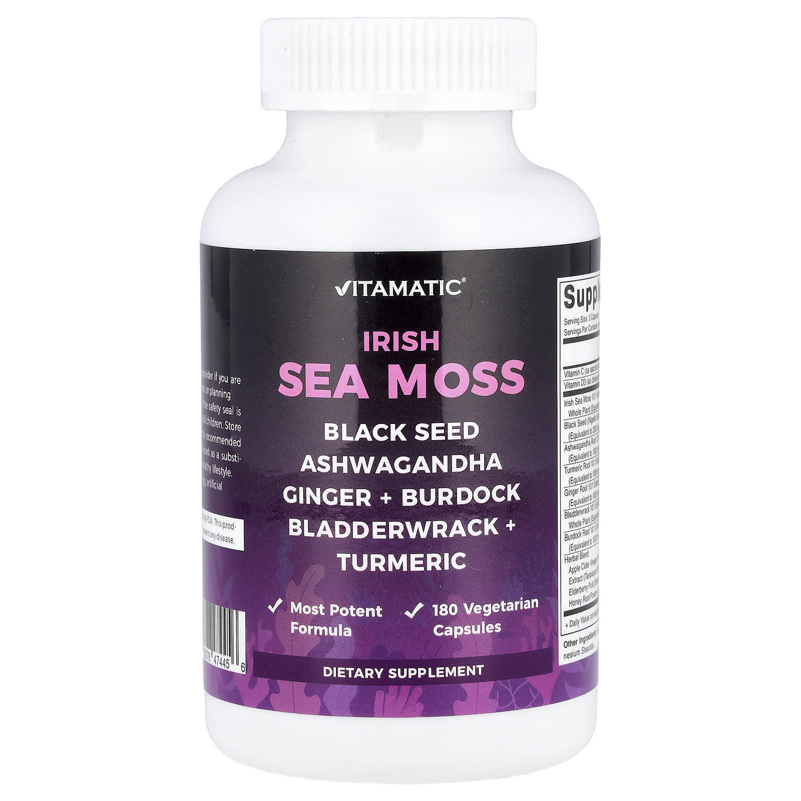 

Vitamatic, Irish Sea Moss, 180 Veggie Capsules