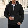 Men's Thick Hooded Sweatshirt with Stand Collar, Half-Zip, Long Sleeve, Fall Winter Casual Top, European Size