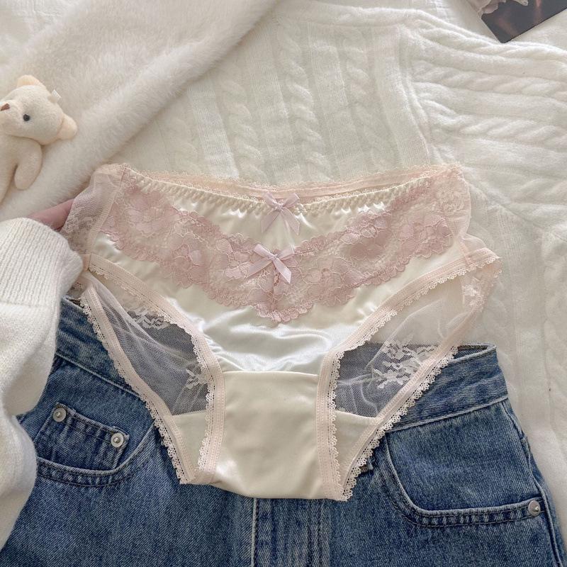 

Love Flower Sprite Satin Lace Low-Waist Thong - Women s Breathable Pure Cotton Crotch. L (Weight 100-125 lbs) телесный