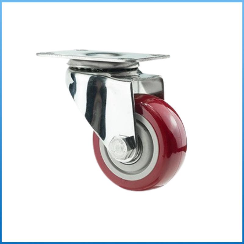Medium 304 Stainless Steel Swivel Casters with Red Polyurethane Wheels and Brake