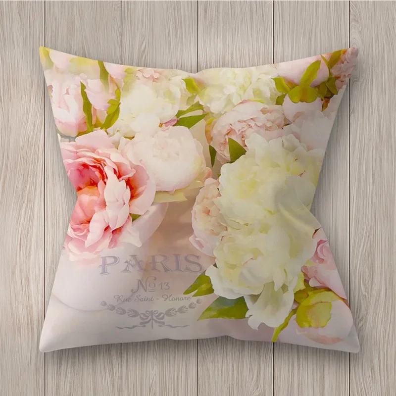 Square Polyester Cushion Cover Living Room Home Decor Throw Pillow  Rustic Rose Printed  Case