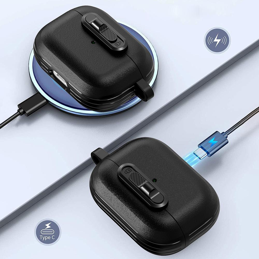 For Apple AirPods Pro Protective Case Lock Buckle Switch TPU + PC Wireless Earphones Cover with Carabiner