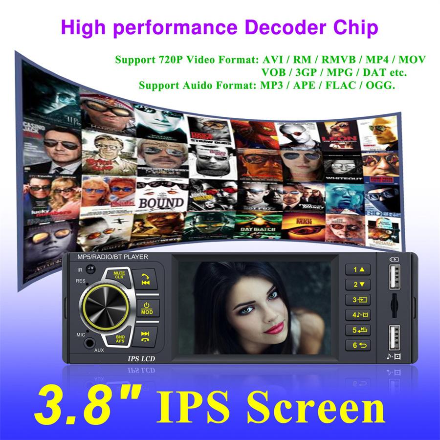 Car 3.8" IPS Screen RMVB/MP5/Radio/Bluetooth Player FM Radio Support Micophone