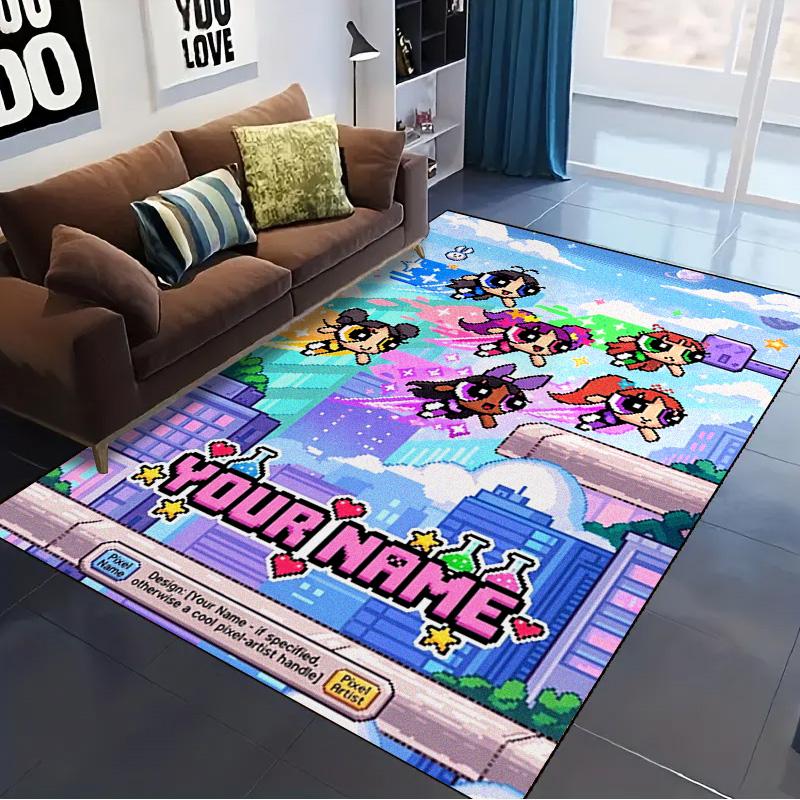 Name Custom Cartoon Powerpuff Carpet Rug for Living Room Bedroom Home Sofa Decoration,Kids play Non-slip Floor Mat