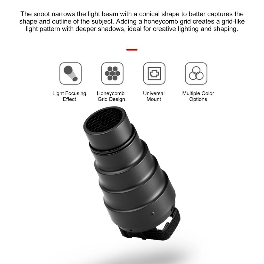 Conical Snoot Kit Aluminium Alloy Snoot with Honeycomb Grid and Color Gel Filters Fit for Godox Nikon Flash
