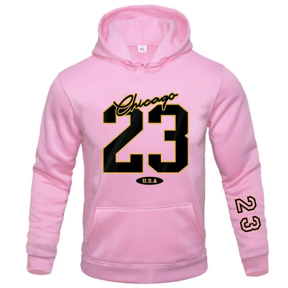 23 USA Art Letter Design Man Clothes Street Style Fleece Sweatshirts Autumn Casual Hoodies Fashionable Crewneck Pullovers