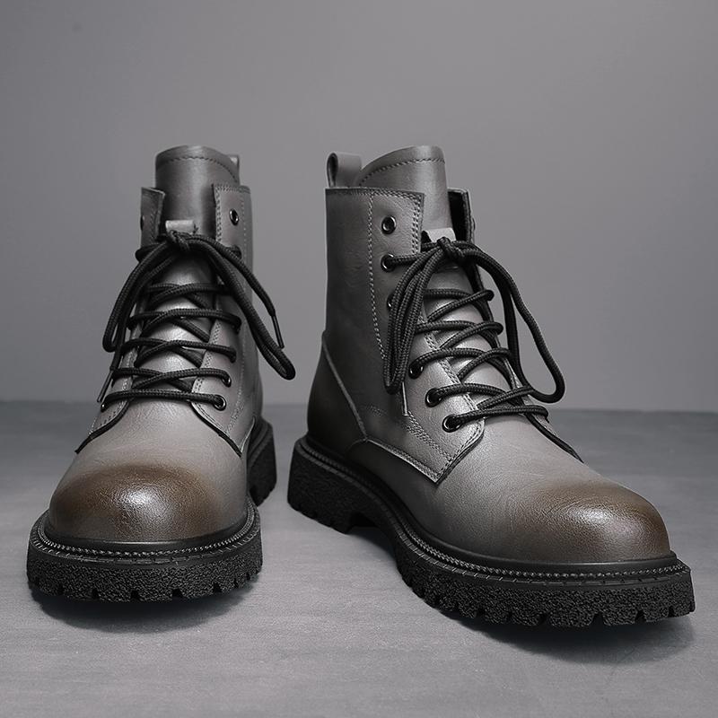 Fashion Genuine Leather Winter Fluff Men Snow Boots Thick Bottom Lace Up High Top Shoes All-Match Casual Boots Design Motorcycle Boot