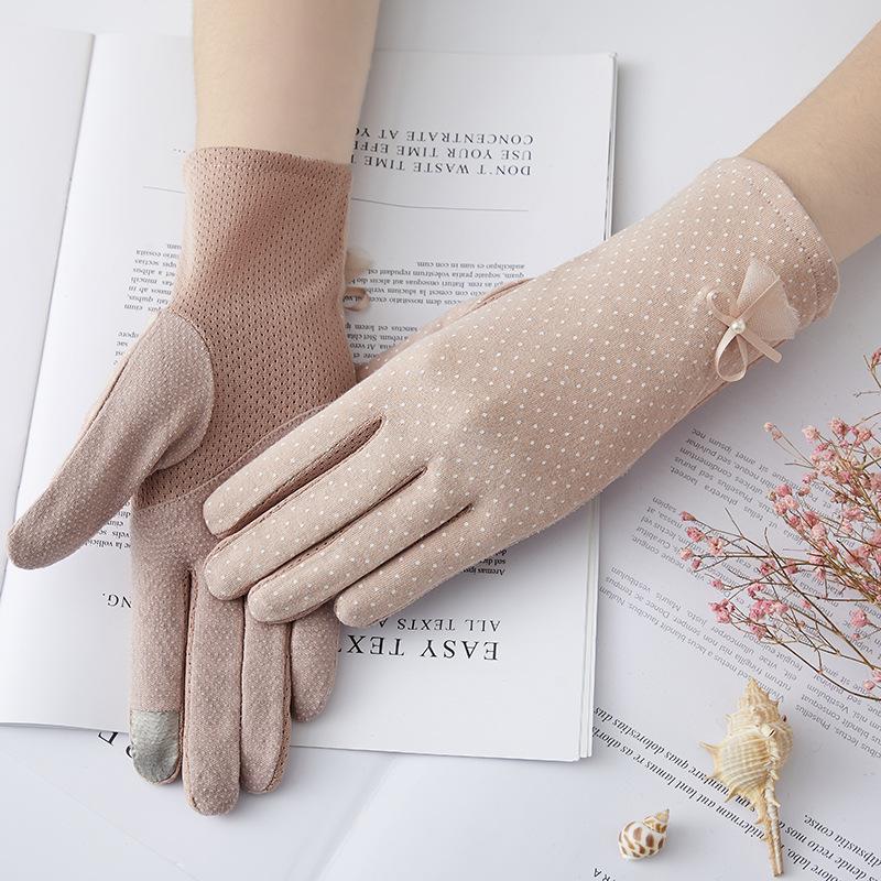 Women’s Cotton UV Protection Gloves, Lace Summer Gloves, Breathable Touchscreen Anti-Slip Gloves for Driving Riding Outdoor Travel