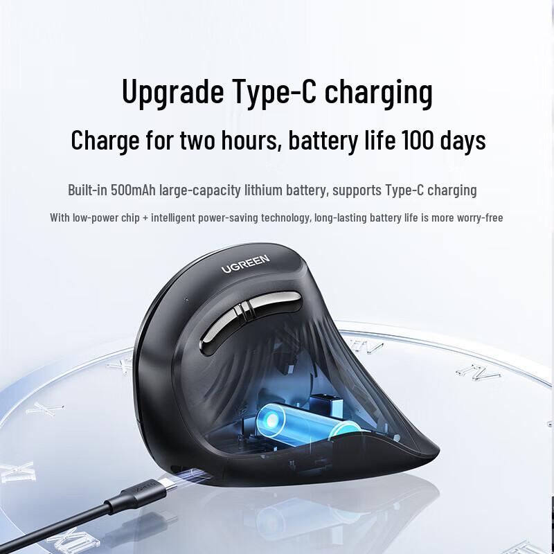UGREEN Rechargeable 2.4G Wireless + Bluetooth Dual Mode Vertical Mouse