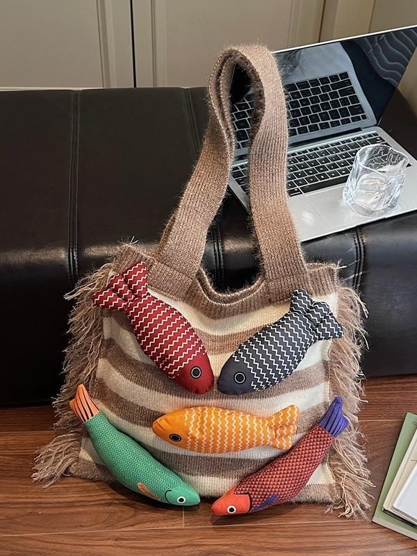 Cotton Knitted Tote Bag For Women With Large Capacity And Casual Travel Style
