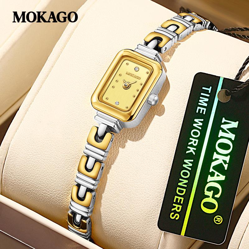 MOKAGO Retro Square Ladies  Quartz Watch - Small Gold Waterproof Alloy Fashion Watch