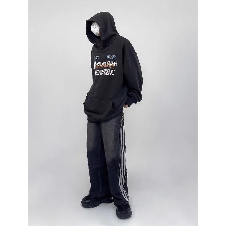 Мужская толстовка с капюшоном весной и осенью, свободная и модная универсальная куртка с буквенным принтом, мужская толстовка с длинными рукавами, повседневный топ M чёрный