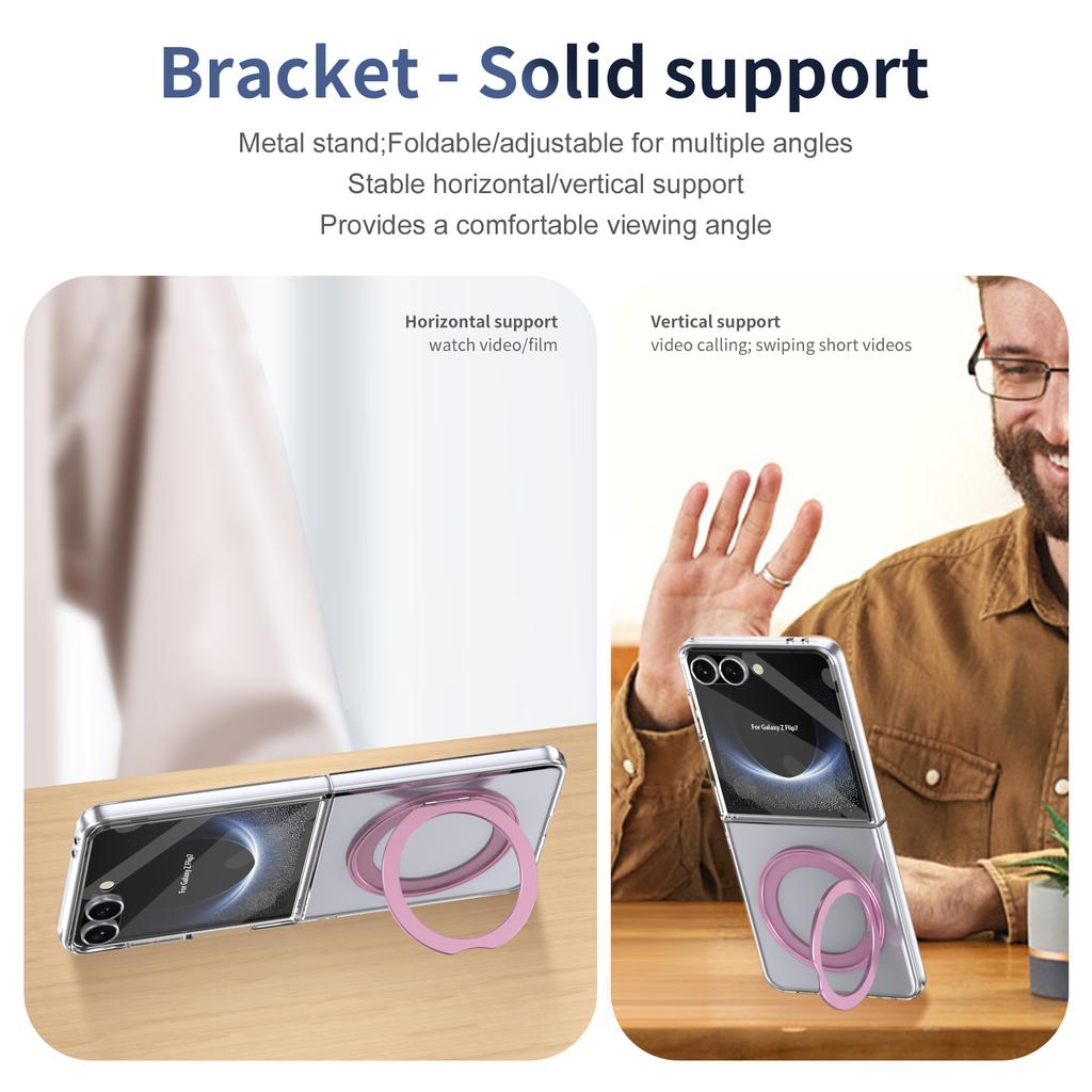 Metal Ring Stand Magetic Case for Samsung Galaxy Z Flip 8 7 6 5 4 with 360 Swivel Bracket Clear Cover Clear Glass Screen Protector