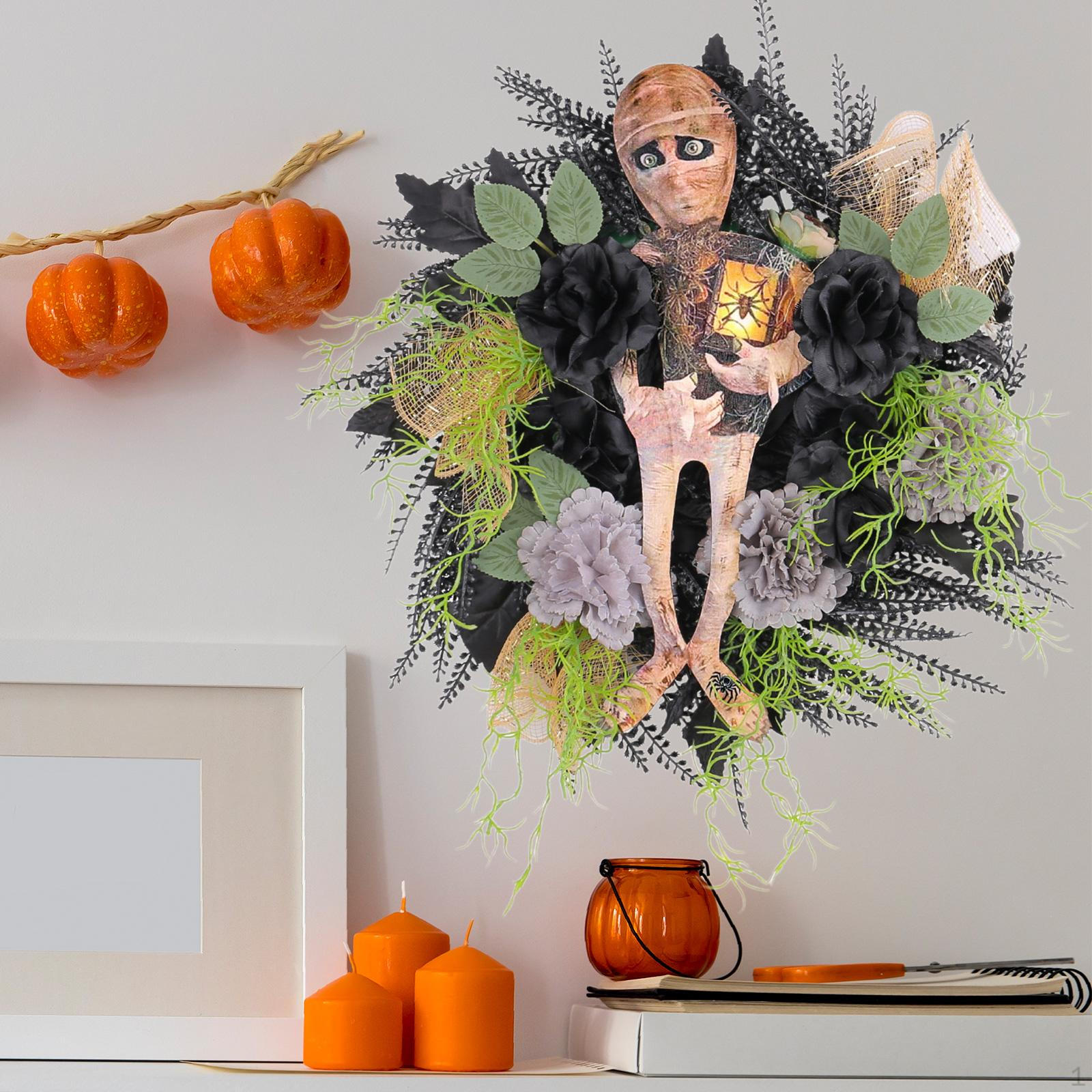 

Halloween Wreath Artificial for Front Door Round Wall Hanging Ornament Mummy