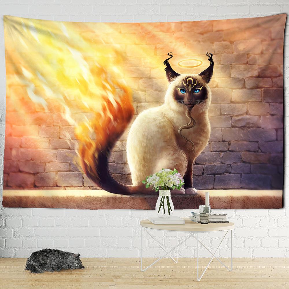 

Психоделический гобелен с голубыми глазами и кошкой, настенный гобелен с животными в стиле бохо, мистический колдовство, общежитие, гостиная, художественный домашний декор, ткань 230x180cm