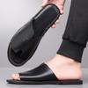 Herren Schwarz Leder Hausschuhe Handgemacht Einfache Flache Schuhe Sommer Orange Römische Sandalen Offene Zehen Strand Schuhe Übergröße