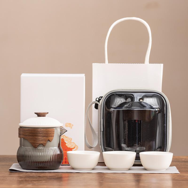 

Creative Forbidden City suet jade porcelain travel tea set teacup set one pot three cups tea can business gift box hardcover