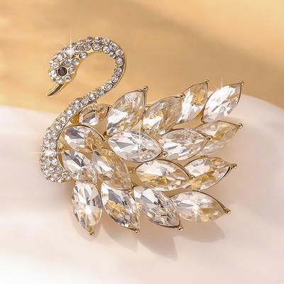 Elegante spilla a forma di cigno in cristallo per donne e ragazze - Spilla a forma di animale con strass scintillanti - 804014