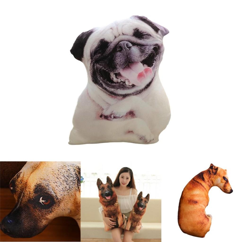 Cuscino Cane Simulazione 3D Creativo, Peluche Animale di Peluche Cane Per Bambini, Tessuto Corto in Peluche, Imbottitura in Cotone PP, Varie Dimensioni e Colori