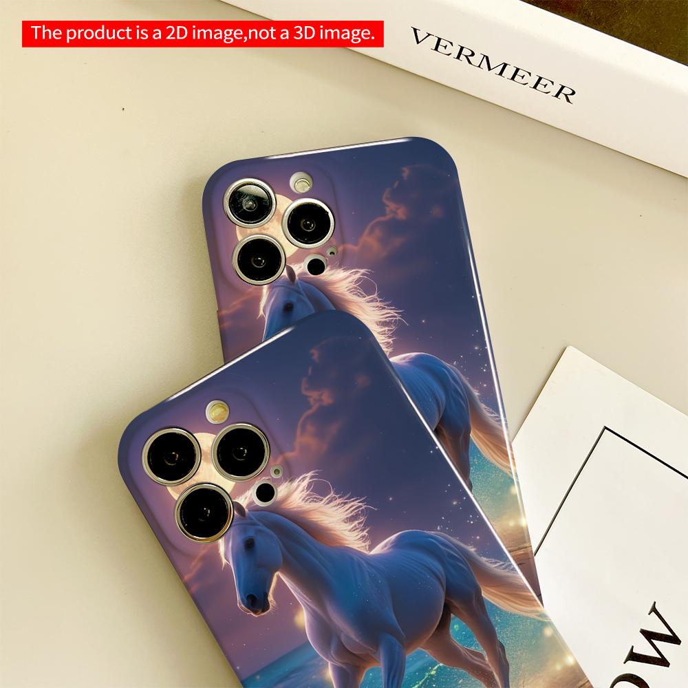 2DFlat Moonlit White Horse Galloping On Beach All Inclusive Film Hard Phone Case, Compatible with iPhone 18 Pro Max 17 16 15 14 13 12 11