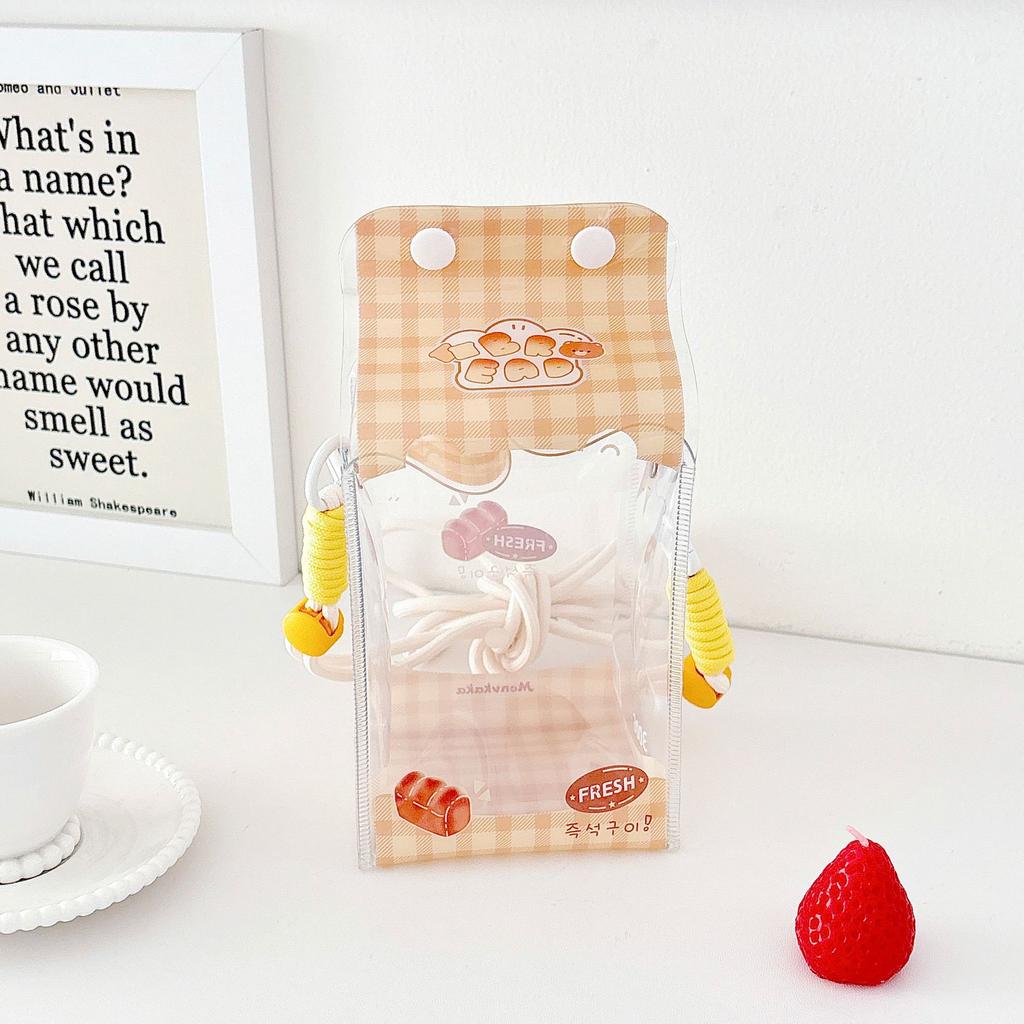 Cute Milk Carton Toy Bag Zipper Bag Badge Display Bag Badage Buggy Bag Decorative Bag for Outing Baby Carrying Case with Lanyard