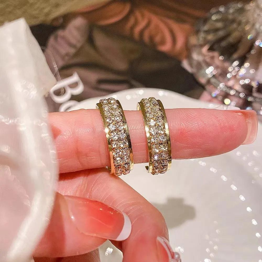 Exquisite High Quality Shiny Full of Zircon Circle Hoop Earrings for Women Temperament Geometric C-type Dangle Korea Jewelry
