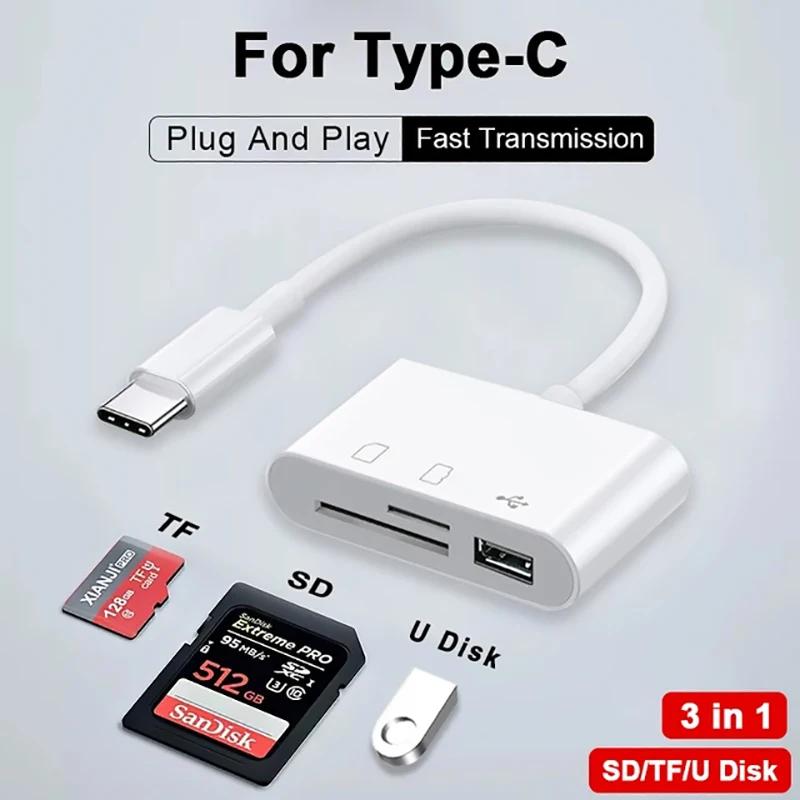 

3 в 1 SD TF Card Reader для Apple iPhone 14 12 13 11 Pro Max XR XS USB C Camera Converter для iPad Android ноутбук OTG адаптер