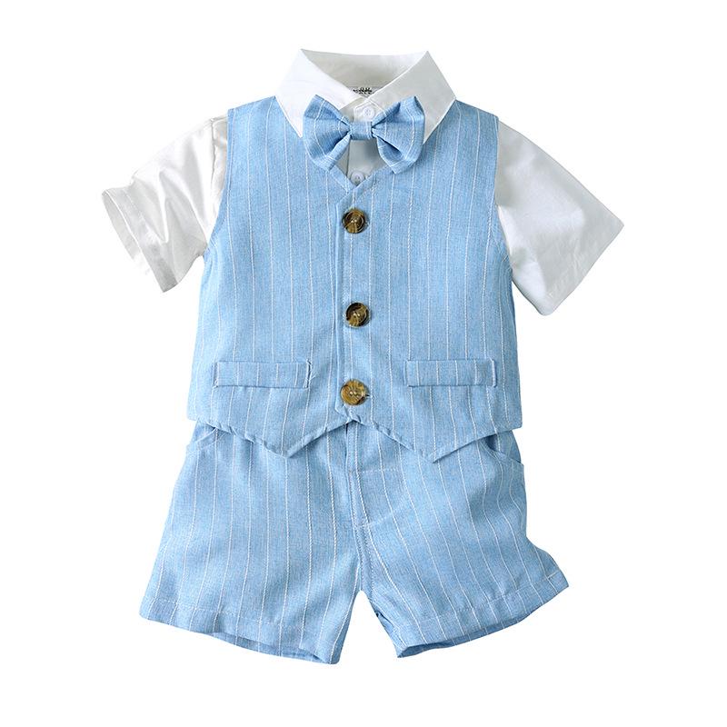 Boys' Summer 2026 Korean Style Striped Vest & Short-Sleeve Shirt with Casual Shorts 3-Piece Set
