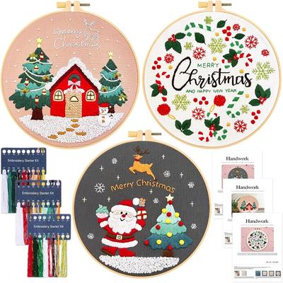 1 Piece Christmas Embroidery Starter Kit Stamped Cross Stitch Kit for Beginner