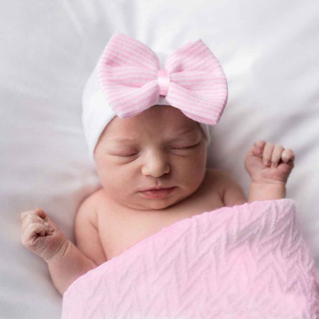 Newborn Baby Girls Hats Infant Nursery Beanie Hospital With Rhinestones Bow Caps