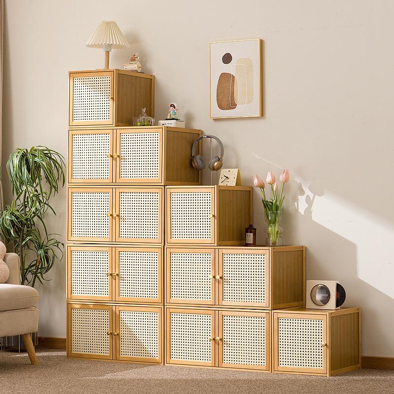 Solid Wood Toy Storage & Rattan Lattice Cabinet