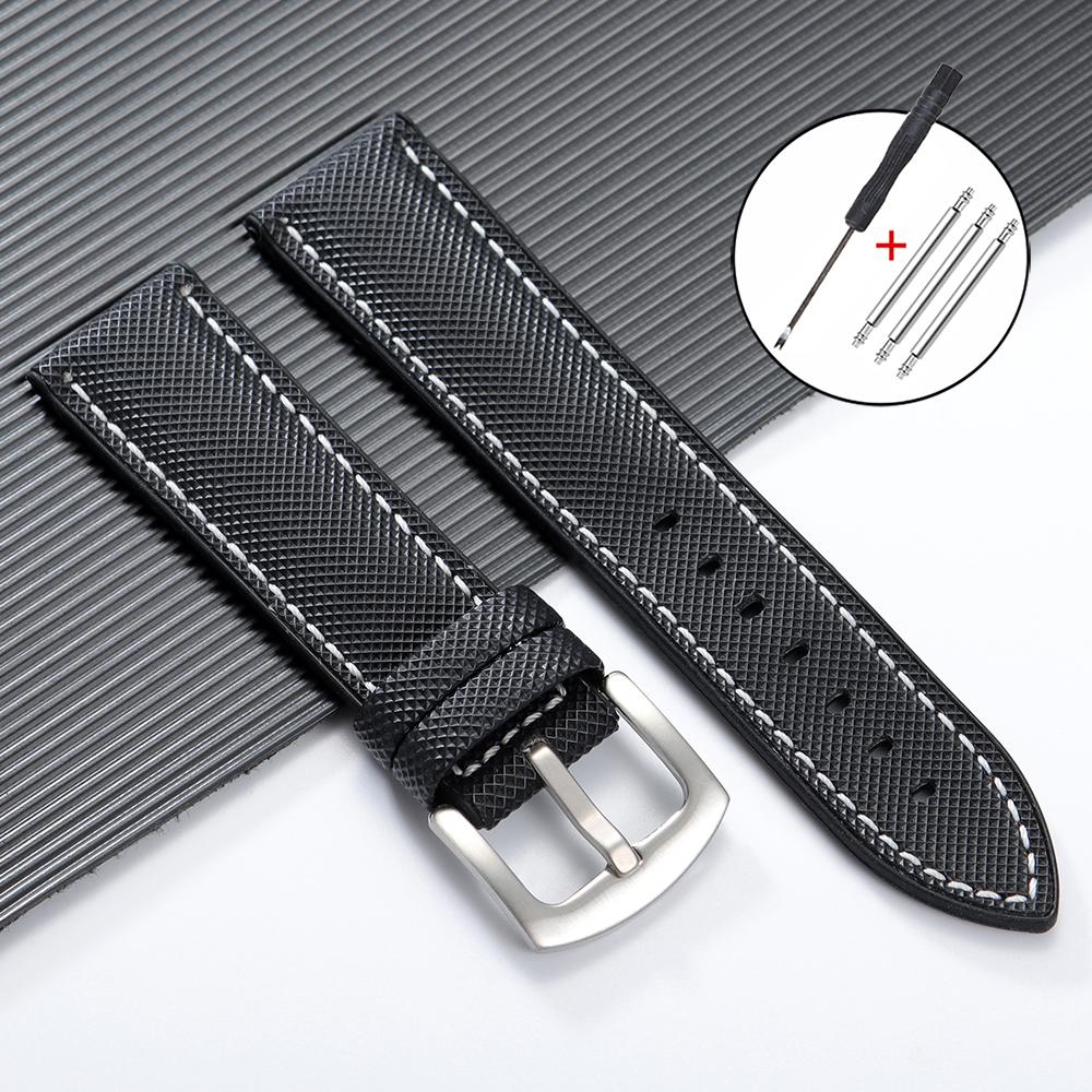 20mm 22mm 24mm Premium Silicone Watch Band Silver Buckle Waterproof Soft Rubber Strap Stitching Belt Replacement Universal Watch