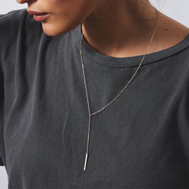 European-American 18K Gold Plated Y-Shaped Vertical Bar Necklace for Women
