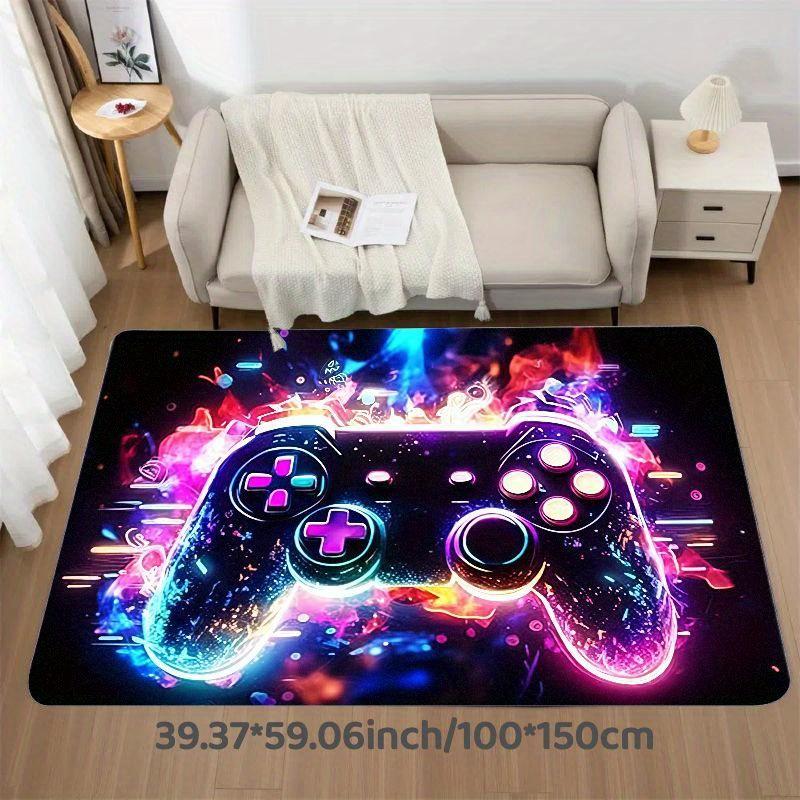 Flannel Printed Gaming Controller Rug Neon Light Design Soft Fleece Floor Mat Living Room Carpet Gamer Decor Rugs