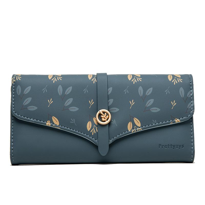 Women's Long Wallet with Printed Buckle Handle Bag Large Capacity Women's Leather Wallet