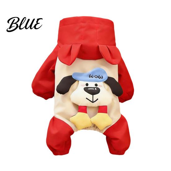 Puppy Winter Wear with Raincoat Windproof Pet Jumpsuit Waterproof Hooded Dog Four-Leg Jacket Ears Cute