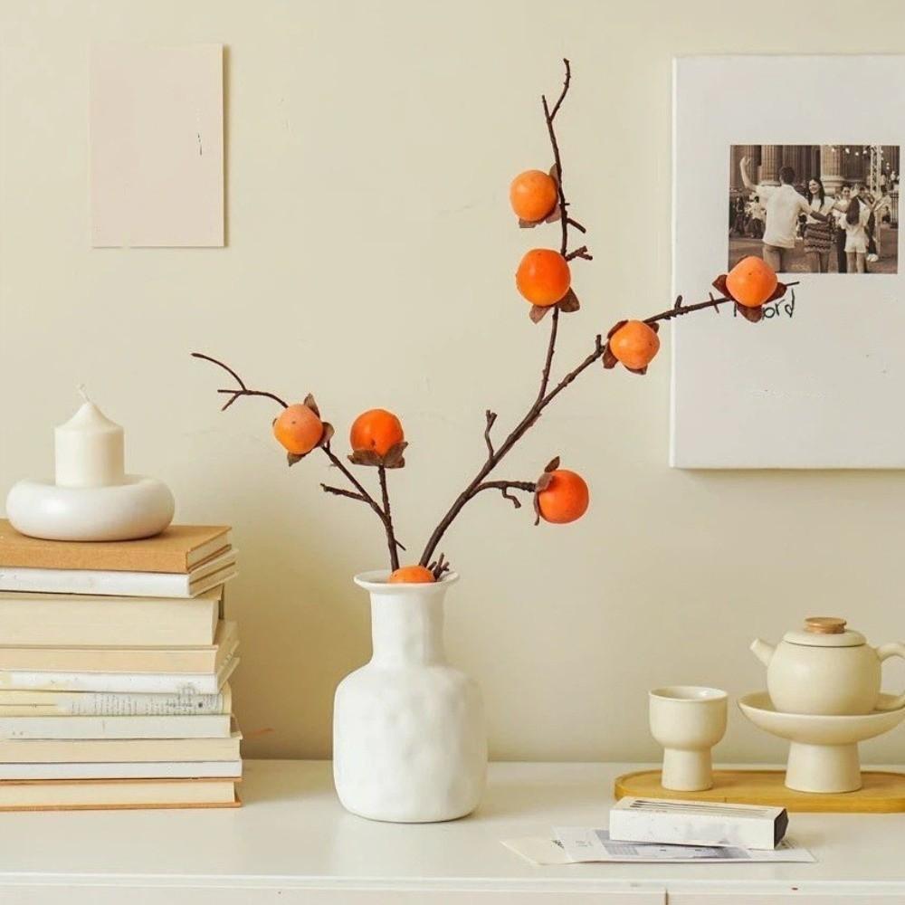 8 Heads Artificial Persimmon Branch Realistic Handmade Simulation Persimmon Fruit Elegant Plastic Artificial Fruits Branches